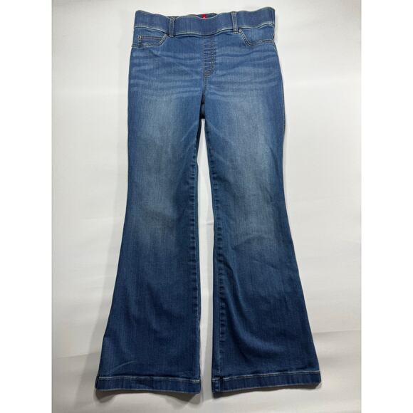 Spanx Women's Pull On Flare Leg Blue Stretch Denim Jeans - Size XL (34x31) - Picture 1 of 4